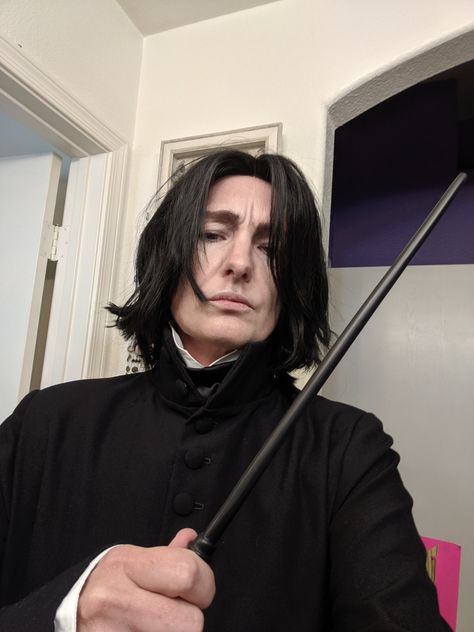 Severus Snape Makeup Look, Snape Costume Female, Snape Halloween Costume, Severus Snape Costume, Voldemort Nose, Severus Snape Wand, Snape Costume, Snape Cosplay, Harry Potter Halloween Costumes