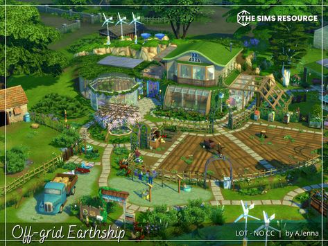 Sims Off The Grid, Sims 4 Solarpunk Cc, Eco Living Sims 4, Sims 4 Off Grid House, Sims 4 Commune Lot, Sims 4 Earthship, The Sims 4 Off The Grid, Sims 4 Eco Lifestyle Cc, Sims Landscaping