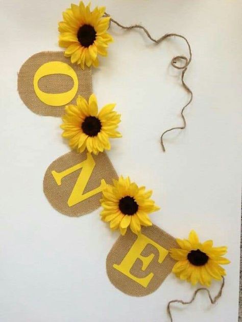 Sunflower Birthday Parties, Sunflower Party, Bee Birthday Party, Sunflower Baby Showers, Sunshine Birthday, Bee Party, Bee Birthday, Burlap Banner