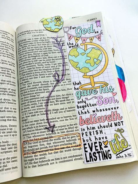 Bible Journaling Bible Verse Art Bible Verse Print great for faith journals Art Journal God so loved Bible Highlighting, Journal Bible Quotes, Bible Doodles, Bible Journal Notebooks, Bible Journals, Bible Drawing, Bible Journaling Ideas Drawings, Bible Journal Notes, Bible Doodling