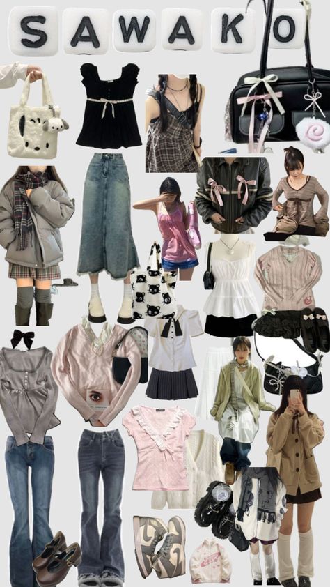 sawako fashion board #shoujo #kiminotodoke #fashionmoodboard #sawako Stylish Outfits Casual, Mori Fashion, Long Skirt Outfits, Casual Preppy Outfits, Easy Trendy Outfits, Fashion Board, Fashion Lookbook, Girly Outfits, Casual Style Outfits