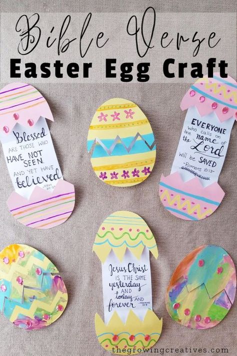 Bible Verse Easter Egg Craft for Kids • The Growing Creatives Easter Craft Classroom, Easter Projects For Sunday School, Easter Egg Bible Verses, Easter Craft For Kids Church, Children’s Church Easter Ideas, Kids Church Easter Ideas, Easter Egg Hunt Church, Easter Egg Craft Kindergarten, Resurrection Craft For Kids