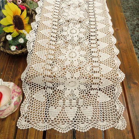 PRICES MAY VARY. Cotton High quality handmade cotton crochet table runner, one piece An affordable and easy way to change the style of your home Add a touch of elegance with this beautiful table runner Hand or Machine wash, gentle Size: 38 x 180 cm / 15 x 71 inch (L x W) kilofly Handmade Crochet Lace Rectangular Table Runner is an easy and affordable way to change the style of your home. Made of high quality cotton with crochet pattern by hand, this kilofly Crochet Lace Table Runner is a beautif Lace Table Runner, Crochet Table Runner Pattern, Handmade Table Runner, Crochet Table, Lace Table Runners, Crochet Table Runner, Table Runner Pattern, Lace Table, Lace Tablecloth