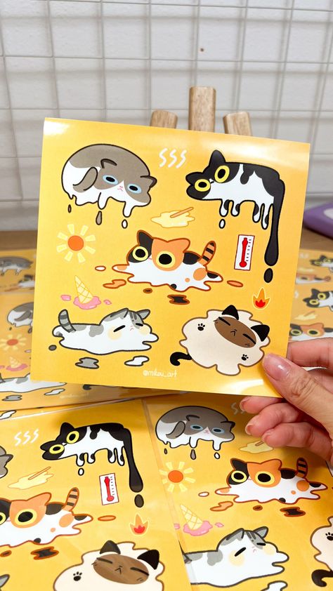 Stickers For Sketchbook, Sticker Sheet Design, Sticker Sheet Ideas, Where To Put Stickers, Cute Sticker Design, Stickers Illustration, Cute Cat Stickers, Cute Cat Art, Cute Animal Stickers