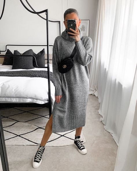 Roll Neck Jumper Outfit, Grey Jumper Dress, Jumper Dress Outfit, Roll Neck Jumper Dress, Pregnancy Fashion Fall, Daily Fashion Inspiration, Winter Fashion Outfits Casual, Grey Jumper, Outfit Inspo Casual