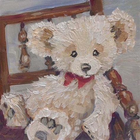 Teddy Bear Oil Painting, Teddy Bear Paintings Acrylic, Teddy Bear Painting Canvas, Teddy Painting, Childhood Painting, Teddy Bear Painting, Teddy Bear Art, Teddy Pictures, Easy Flower Drawings