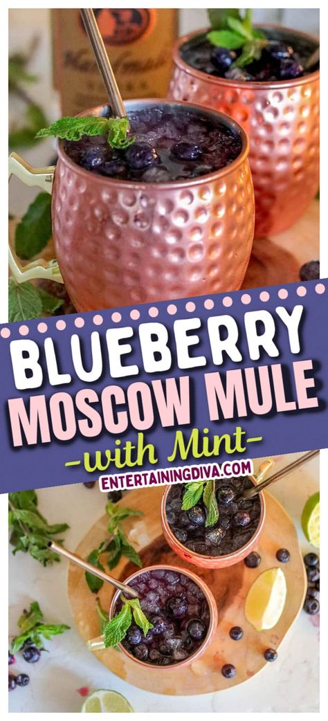 Blueberry Moscow Mule With Mint Blueberry Mule, Blueberry Moscow Mule, Blueberry Simple Syrup, Blueberry Cocktail, Blueberry Vodka, Moscow Mule Recipe, Mule Recipe, Potluck Dinner, Jello Shot