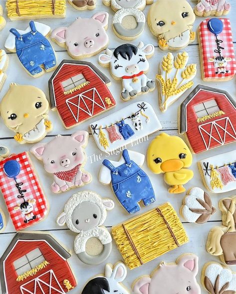 National Farmers Day, Farm Baby Shower Theme, Barn Birthday Party, Duck Cookies, Cow Cookies, Farmers Day, Animal Day, Farm Cookies, Hand Painted Cookies