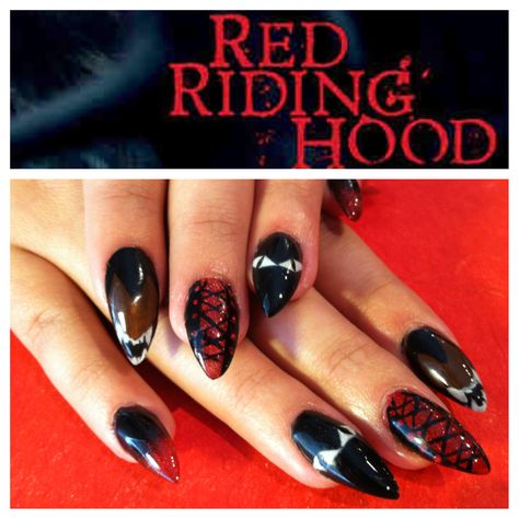 Red Riding Hood Theme Nails! Red Riding Hood Nails Halloween, Little Red Riding Hood Nails, Red Riding Hood Nails, Hood Nails, Chunky Glitter Nails, Theme Nails, Halloween Customs, Fun Manicure, Sharp Claws