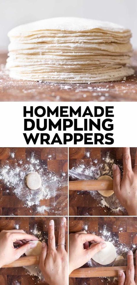 How to Make Dumpling Wrappers - Step-by-step guide Asian Dumpling Dough Recipe, Diy Dim Sum, Homemade Potstickers Dough, How To Make Steamed Dumplings, Dumpling Wrapper Recipes, Dumpling Sheet Recipe, Dumpling Maker Recipes, How To Steam Dumplings, Mini Dumplings Recipe