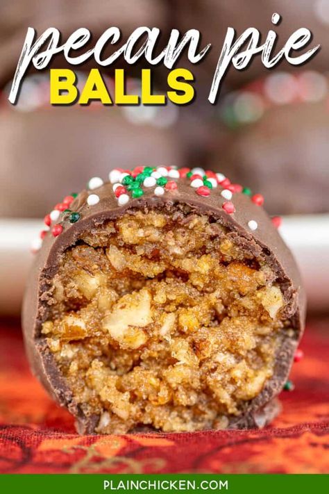 Pecan Balls Recipe, Candy Pecans, Pecan Pie Balls, Pie Balls, Pecan Balls, Pecan Halves, Pecan Pie Bites, Dessert Truffles, Plain Chicken