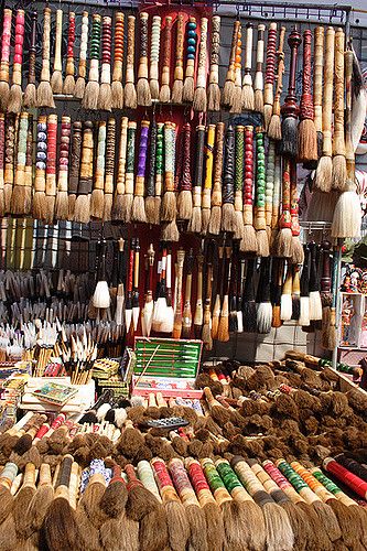 Caligraphy brushes Panjiayuan Market Beijing | Flickr - Photo Sharing! Love Calligraphy, Asian Calligraphy, Kanji Japanese, Calligraphy Tools, Art Studio Organization, Decorative Stand, Ceramic Tools, Second Semester, Chinese Brush Painting