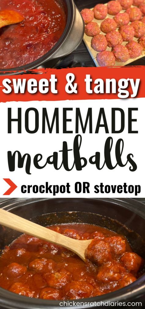 Looking for homemade meatballs for the crockpot? These are sweet, tangy and EASY to make in the slow cooker OR on the stovetop. #Meatballs #Homemade #Dinner #MainDishes Homemade Bbq Meatballs, Homemade Meatballs Crockpot, Stovetop Meatballs, Meatballs Homemade, Bbq Meatballs Crockpot, Sweet Meatballs, Homemade Meatballs Easy, Meatballs Crockpot, Ground Beef Meatballs