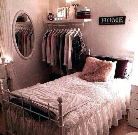 Bilik Tidur Kecil, Idea Bilik Tidur, Bilik Tidur Perempuan, Cheap Bedroom Ideas, Organization Hacks Bedroom, Closet Small Bedroom, Hiasan Bilik Tidur, Organization Closet, Dorm Diy