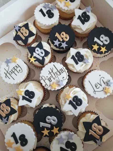 Cupcake 18th Birthday, Boys 18th Birthday Party Ideas, 18th Birthday Party Ideas Boy, 18th Birthday Cupcakes Ideas, 16 Birthday Cupcakes, 18th Cupcakes, 18th Birthday Party Ideas For Boys, 18th Birthday Cake Boys, Teen Cupcakes