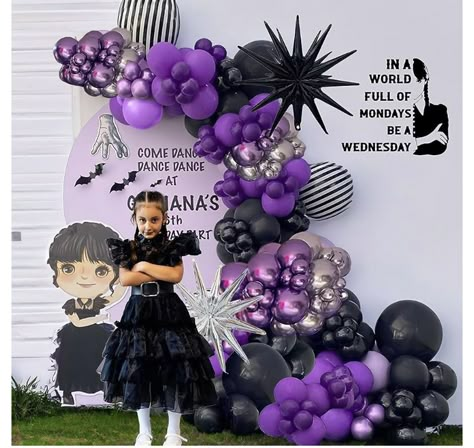 Wednesday Birthday Backdrop, Wednesday Birthday Decorations, Addams Family Theme Party, Wednesday Birthday, Wednesday Party, Addams Family Theme, Mother Daughter Art, Fiesta Decorations, Halloween Balloons