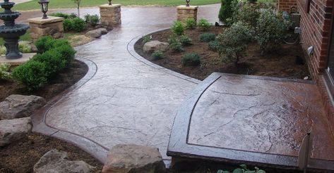 Textured, Walkway, Brown, Landscaping Site J&H Decorative Concrete LLC Uniontown, OH Stamped Concrete Patio Designs, Stamped Concrete Walkway, Diy Concrete Patio, Stamped Concrete Driveway, Design Per Patio, Cement Patio, Concrete Patio Designs, Concrete Patios, Colorful Patio