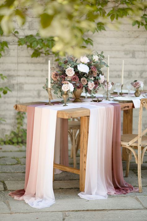 Sheer Table Runner, Head Table Wedding Decorations, Wedding Table Runner, Head Table Decor, Handmade Bouquets, Dusty Rose Wedding, Bridal Table, Floral Swag, Table Runners Wedding