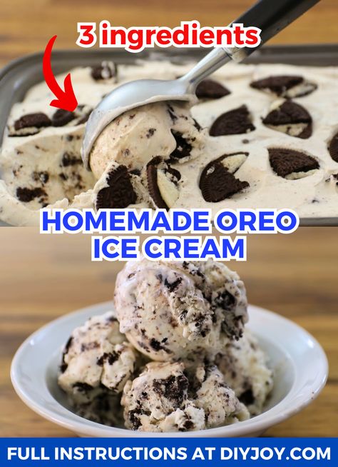 3 Ingredients Homemade Oreo Ice Cream | Easy and Quick Dessert Recipe via @diyjoycrafts 3 Ingredient Oreo Ice Cream, Oreo Ice Cream Recipe, Homemade Oreo Ice Cream, Ice Cream Easy, Ice Cream Recipes Machine, Oreo Ice Cream, Quick Dessert Recipes, Quick Dessert, Love Ice Cream