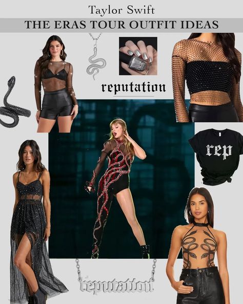 Taylor Swift Eras Concert Outfit Reputation, Taylor Swift Black Outfit Concert, Taylor Swift Era Outfits Reputation, Taylor Swift Are You Ready For It Outfit, Taylor Swift Outfit Reputation Era, Taylor Swift Bad Reputation Outfits, Taylor Swift Reputation Outfit Eras Tour, Taylor Swift Snake Outfit, Taylor Swift Eras Tour Outfits Rep