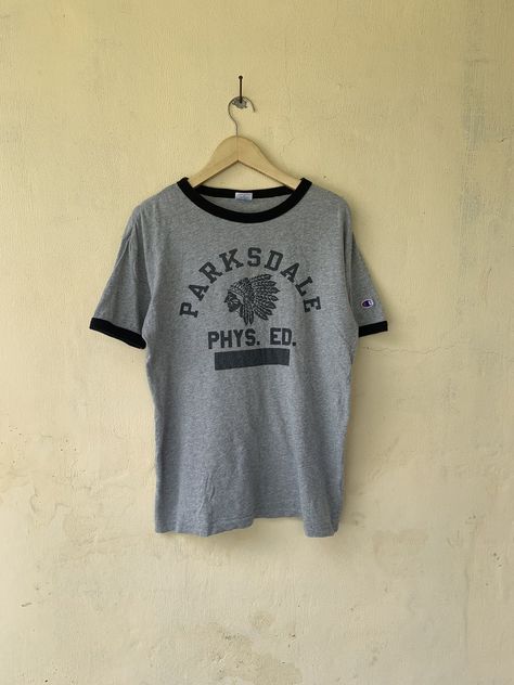 Vintage Vintage Ringer Tee Champion Parksdale phys. Ed. | Grailed Vintage Champion, Ringer Tee, Vintage Men, Gray Color, Mens Tops