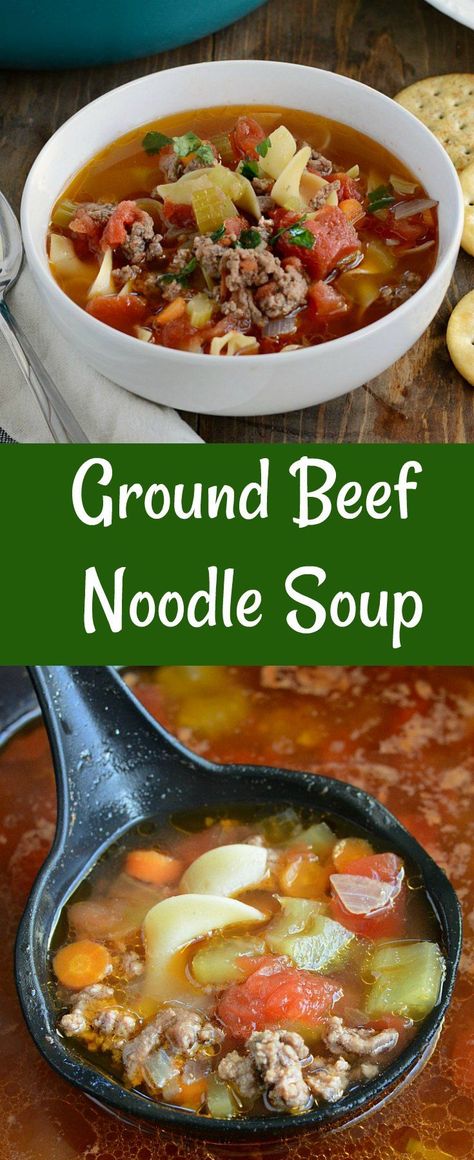 Ground Beef Noodle Soup - A quick and easy soup recipe that's perfect when you're craving comfort food for an easy dinner. from Meatloaf and Melodrama #easydinnerrecipes #souprecipes #groundbeef Hamburger Noodle Soup, Hamburgers Recipes, Beef Soups, Light Eating, Easy Soup Recipe, Rustic Food, Recipe Soup, Hearty Comfort Food, Quick And Easy Soup