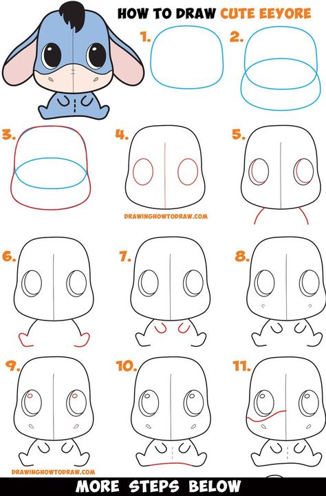 How to Draw a Cute Chibi / Kawaii Eeyore Easy Step by Step Drawing Tutorial for Kids & Beginners – How to Draw Step by Step Drawing Tutorials Trin For Trin Tegning, Animals Step By Step, Easy Pencil Drawings, Easy Step By Step Drawing, How To Draw Cute, Easy Disney Drawings, Drawings For Boyfriend, Easy Drawing Steps, Easy Drawings For Beginners