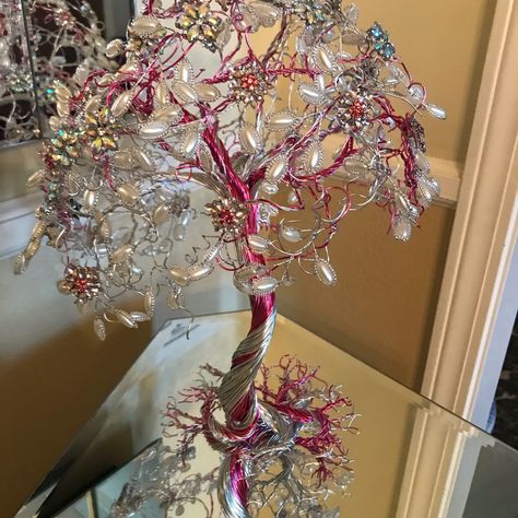 The Silver And Pink Wire Roots, Trunk, And Branches Of Beauty Merge To Bare White/Clear Seed Beads Surrounding Oval Pearls, Colorful Prism Flowers, And Two-Tone Pink Gem Flowers. The Tree Itself Is Approximately 13 Inches Tall And About 13 Inches Wide. I Package These Items Carefully But Note That If Any Beads Fall Off, It Just Needs To Be Glued Or Twisted On (Hopefully, That Won't Happen). If You Desire A Different Shape In The Branches, Move Them As Desired. Concerns/Returns: If You Have Any C Beaded Tree, Sequin Ornaments, Hidden Art, Diy Light Fixtures, Life Jewelry, Tree Of Life Jewelry, Wire Trees, Wooden Alphabet, Flower Circle