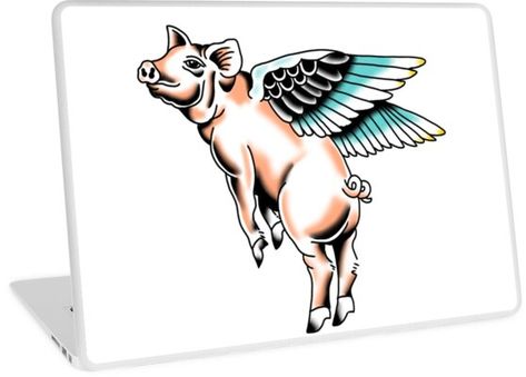 Traditional Pig Tattoo, Flying Pig Tattoo, Old School Tattoo Style, Pig Tattoo, Flying Pig, Laptop Skin Design, Macbook Air 11, School Tattoo, Macbook Pro Retina