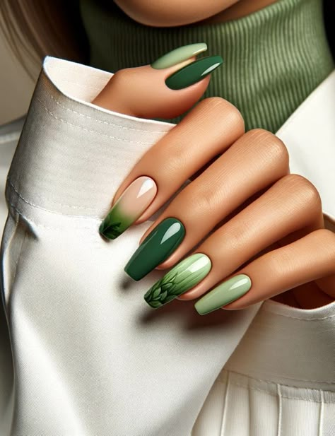 Shade Of Green Nails, Shades Of Green Nails, Olive Nails, Green Acrylic Nails, French Manicures, Hard Gel Nails, Green Nail Art, Fall Gel Nails, Green Nail Designs