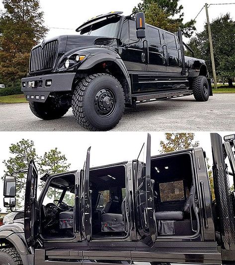 Taking Pick-Ups To The Extreme: Armored 2017 International Workstar SuperTruck Six Door 4x4 Pickup Hummer Truck, Custom Lifted Trucks, Tactical Truck, Dodge Diesel, Truck Storage, Custom Pickup Trucks, Bug Out Vehicle, Armored Truck, Old Ford Trucks