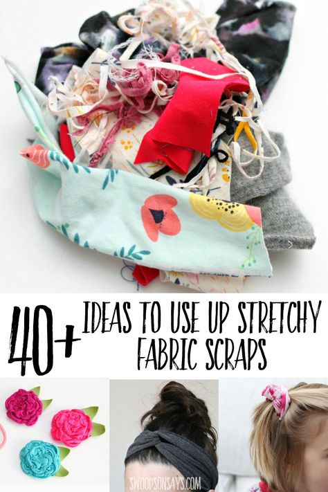 Over 40 ways to use up knit fabric scraps! See how to repurpose stretchy fabric and keep it out of the landfill, with this list of fun, quick projects. Jersey Fabric Projects, Knit Fabric Projects, Quick Sewing Projects, Quilting Fabric Online, Sewing Headbands, Scrap Projects, Fabric Shears, Store Fabric, Scrap Fabric Crafts