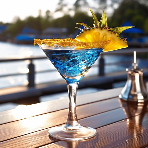 Blue Sea Martini Cocktail Recipe - The Blue Sea Martini has a delightful balance of sweet and sour flavors, with a hint of tropical fruitiness. The cocktail is smooth, refreshing, and easy to drink, making it perfect for warm summer evenings. Tropical Martini Recipe, Sea Cocktail, Cookout Drinks, Blueberry Martini, Blue Lagoon Cocktail, Electric Lemonade, Drink Making, Hawaiian Cocktails, Blue Margarita