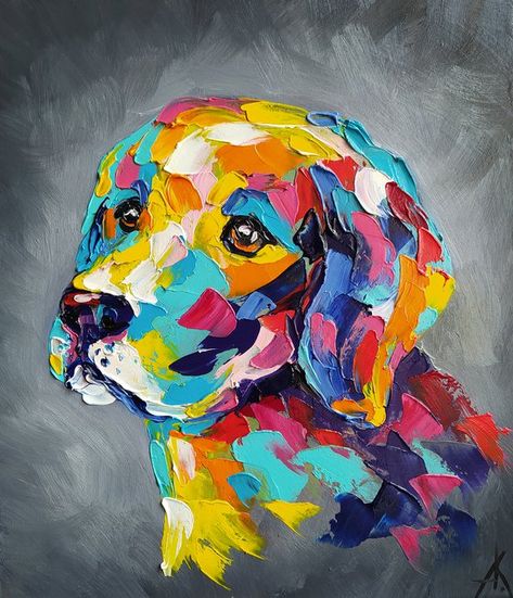 Dog Oil Painting, Face Oil Painting, Animal Paintings Acrylic, Face Dog, Colorful Hairstyles, Parrots Art, Dog Labrador, Painting Palette, Panel Board