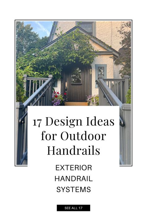 Photo of handrails on residential home front porch promoting 17 DESIGN IDEAS FOR OUTDOOR HANDRAILS Handrail Design Outdoor, Outside Handrails, Exterior Handrail, Outdoor Handrail, Walk Safe, Handrail Design, Systems Design, Climbing, Design Ideas