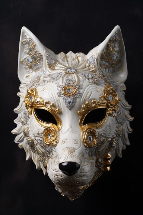 Kurosu Ekusu, Masquerade Mask Aesthetic, Animal Masquerade Mask, Masquerade Aesthetic, Unique Canvas Art, Mask Aesthetic, Lion Mask, Wolf Mask, Dog Mask