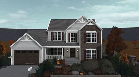 Tiny Two Story House Bloxburg, Suburban Home Layout, Small Suburban House Bloxburg, House Plans Bloxburg 2 Story, Suburban Home Bloxburg, Bloxburg Color Schemes Exterior Modern, Bloxburg House Ideas Suburban, Bloxburg Fall House Layouts 2 Story, Fall House Layout