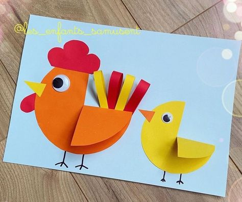 Chicken Paper Craft, Children’s Day Craft Ideas, Chicken Crafts Preschool, Chicken Crafts For Kids, Bird Diy Crafts, Easy Bird Craft, Farm Animal Crafts, Chicken Crafts, Classroom Art Projects