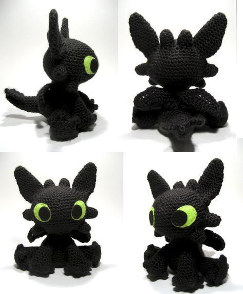 Crochet How To Train Your Dragon Free Pattern, Crochet Plushies With Normal Yarn, Crochet Toothless Pattern, Toothless Amigurumi Free Pattern, Toothless Dragon Crochet Pattern Free, How To Train Your Dragon Crochet, Toothless Crochet Pattern Free, Toothless Amigurumi, Crochet Chibi