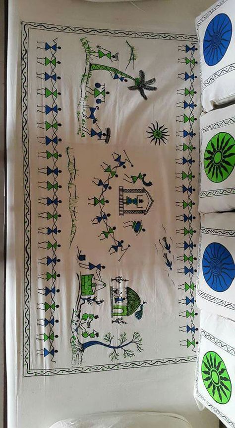 Worli Painting On Fabric, Warali Drawings, Verli Art, Worli Painting, Warli Painting, Warli Art, Saree Painting, African Art Paintings, Madhubani Art