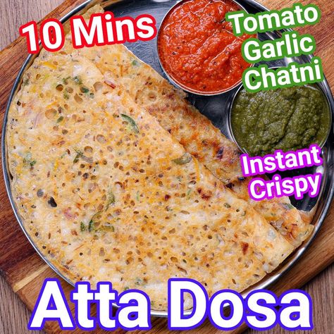 Instant Wheat Flour Dosa Recipe - 10 Mins with Red Chutney | Jhatpat Atta Dosa - Crispy & Healthy | Instant Wheat Dosa: bit.ly/39VgLWd Red Chutney: bit.ly/2LCd5Br Wheat Dosa Recipe | Instant Wheat Flour Dosa | Godhuma Dosa | Godhi Dose | Atta Dosa with... | By Hebbar's Kitchen | Facebook Wheat Dosa, Homemade Masala, Red Chutney, Rava Dosa, Garlic Pizza, Hebbar's Kitchen, Bath Recipes, Dosa Recipe, South Indian Food