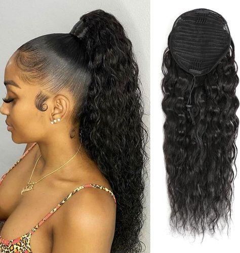 PRICES MAY VARY. 1.Datanala Water Wave ponytail:100% Brazilian virgin human hair Ponytail,No Tangle,No Shedding,Can be Straightened, Curled, Bleached, Dyed as Your Own Hair. Maintain Hair Regularly,Hair Ponytail Can Last for 1 Year. 2.Water Wave Ponytail Details:Human Hair Drawstring Ponytail Extension,5.5*5.5 Inch Natural Black Base with One Elastic Drawstring and Two Clip Combs. 3.Easy to Wear and Adjust:You can Have Longer, Thicker, and Fuller Beautiful Hair in Just a Few Minutes. It can Also Easy Weave Ponytail Hairstyles, Curly Ponytail Weave High, Ponytail Black Girls Hairstyles, Wavy Ponytail Black Women, Birthday Ponytail, Double Ponytail Hairstyles, Drawstring Ponytails For Black Women, Water Wave Ponytail, Wave Ponytail