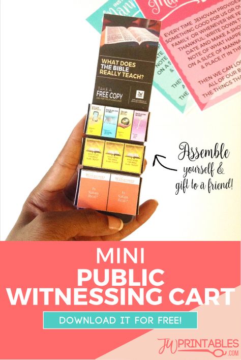 FREE DIY Mini Public Witnessing Cart | JW Printables #jw #jworg Jw Gifts Diy, Caleb Y Sophia, Pioneer School Gifts Jw, Cart Witnessing, Family Worship Night, Jw Printables, Public Witnessing, Jw Convention Gifts, Pioneer School Gifts