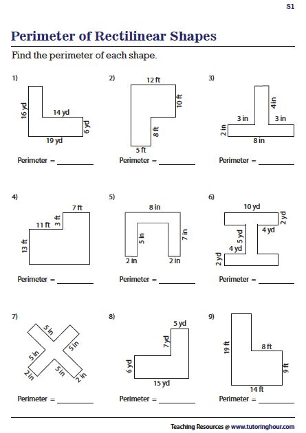 Perimeter of Rectilinear Shapes Perimeter Of Shapes, Area And Perimeter Worksheets, Area Worksheets, Find The Perimeter, Area Perimeter, Mental Maths Worksheets, Perimeter Worksheets, Teaching Math Strategies, Maths Paper