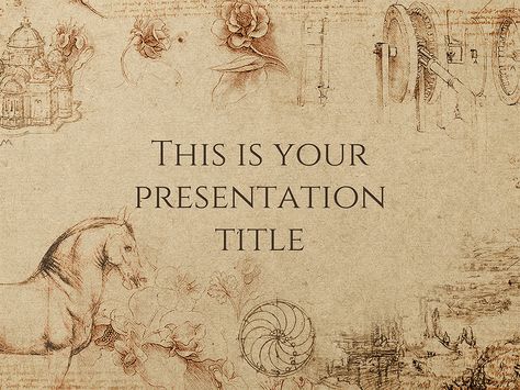 This free presentation template uses a textured paper background, Leonardo Da Vinci's drawings and classic typography to convey a historical feeling. Use it in your classroom or conference to talk about history, art or even classic literature. Make your audience dive in your topic and get them "in the mood" with this beautiful design. This free presentation History Template, Kertas Vintage, History Wallpaper, Wallpaper Powerpoint, Powerpoint Background Templates, History Background, Background For Powerpoint Presentation, Presentation Tips, Noli Me Tangere