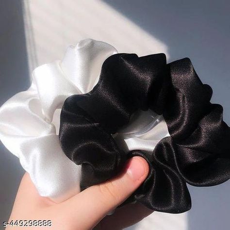 Black And White Scrunchies, Black Scrunchie Aesthetic, Black Silk Scrunchie, Black And White Accessories, Scrunchies Black, Black Scrunchies, Black Scrunchie, Christmas Bridal Shower, Hair Tie Accessories