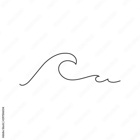 Sea wave one line drawing art. Abstract minimal logo Stock Vector | Adobe Stock Sea Doodles Waves, Wave Outline Tattoo, Tattoo Sea Waves, One Line Doodles, Mini Wave Tattoo, Logo Vague, Minimilastic Tattoos, Sea Line Art, Fine Line Wave Tattoo