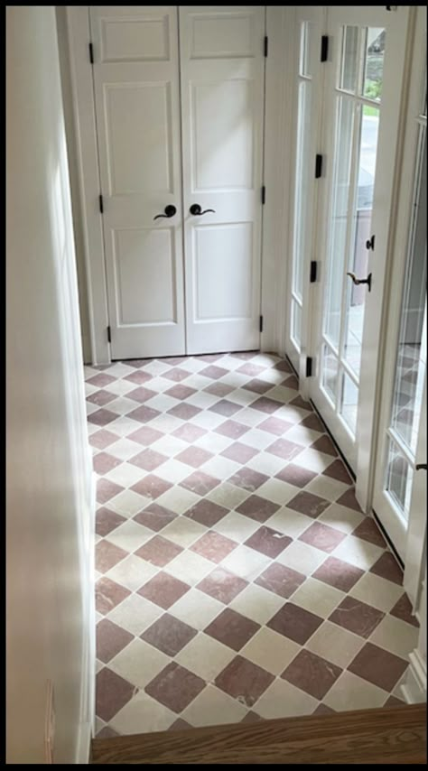 Checkered Hallway Floor, Stone Checkered Floor, Farmhouse Checkered Floor, Old Brick Floor, Small Checkered Tile Floor, Checkers Bathroom Floor, Bathroom Chequered Floor, Checkered Porch Floor, Checkered Terracotta Floor