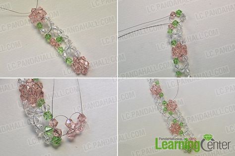 How to Make a Pink and Clear Glass Bead Flower Bracelet for Girls- Pandahall.com Bead Flower Bracelet, Tiger Tail, Bracelet For Girls, Bead Tips, Bead Flower, Hobby Ideas, Beading Netting, Beaded Earrings Tutorials, Pulseras Diy