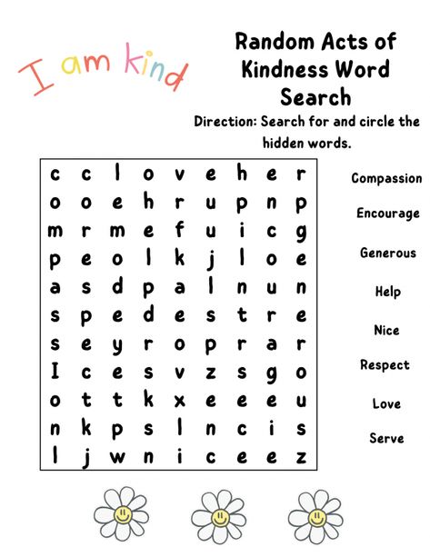 12 Free Word Search Kindness Printables 2nd Grade Word Search Free Printable, Word Search For Kids Free Printable, Kids Word Search Free Printable, Free Word Search Printables, Easy Word Search For Kids, Sunday School Activity Sheets, Kindness Coloring Pages, Easy Word Search, Recreation Activities